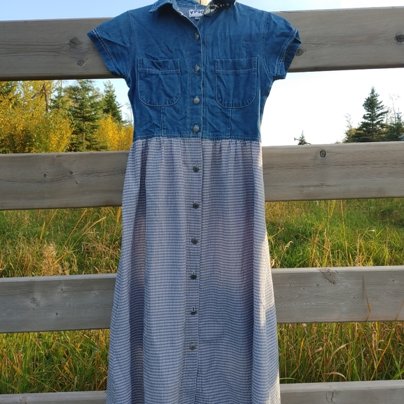 Vintage gingham and denim dress - Picture 3 of 3